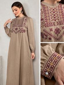 Al Najma 1pc Embroidered Arabic Style Casual Dress, Minimalist And Fashionable For Daily Wear, Boho Maxi Jalabiya Arabian Dresses, For Casual Daily,Modest