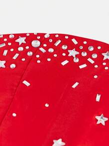 SHEIN Leap Crew Tween Girls' Asymmetrical Rhinestone Design Satin Maxi A-Line Dress, Fashionable & Elegant Formal Cocktail - Red - View 4