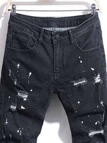 Manfinity LEGND Men's Ripped Pocket Casual Versatile Denim Jeans - Black - View 3