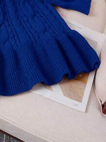 Girls Cable Knit Sweater Dress, Crewneck, Autumn/Winter - Royal Blue - View 4