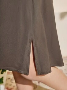 SHEIN Leap Crew 少女度假复古风 V 领短袖连衣裙 - 綠色 - 查看 3