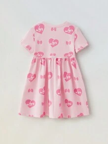 Maija Kids Maija Kids Loose Crew Neck Heart Pattern Short Sleeve Valentine's Day Dress For Young Girl - Pink - View 2