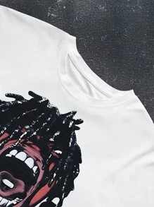 Manfinity EMRG 男士人物印花休闲插肩袖圆领 T 恤 - 白色 - 查看 5