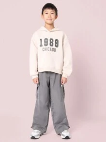 SUMWON Winter Youth Co-Ord Set Chicago 1989 Varsity Print Hoodie And Cargo Pants Streetwear Casual Outfit Back To School Fall Athleisure - Dark Grey - View 1