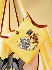TOM & JERRY X SHEIN Borsa a tracolla riutilizzabile ripiegabile con grafica di cartoni animati e lettere - Multicolore - Visualizzare 4
