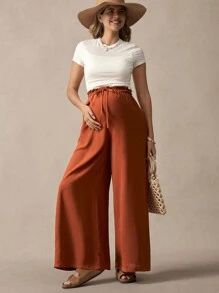 SHEIN Maternity High Waist Wide Leg Casual Pants, Solid Color