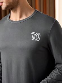 Shein Underwear&Sleepwear Basics Conjunto de 2 piezas de ropa de descanso para hombre, top de manga larga y pantalones