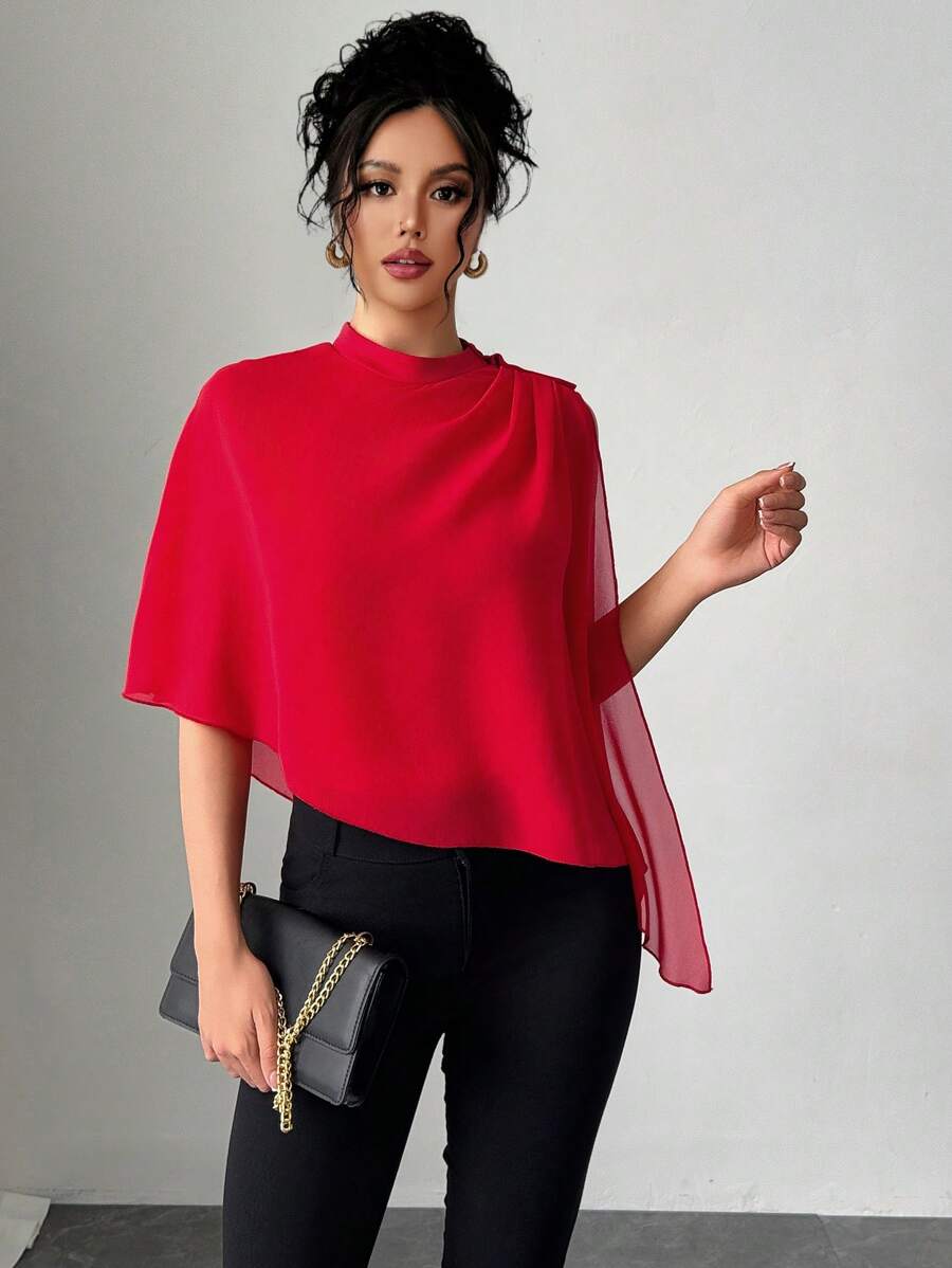 SHEIN Raffinéa Sleeveless Mesh Shirt, Minimalist & Fashionable, For Casual Daily Wear Red Top - Red - View 1