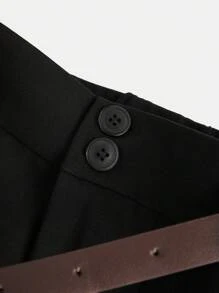 SHEIN Girlism Tween Girls' Loose Waisted Elegant Commuter Wide Leg Trousers With Belt - Black - View 3