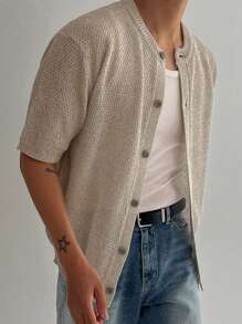 DAZY Men's Apricot Textured Fabric Cardigans, Summer - Apricot - View 8