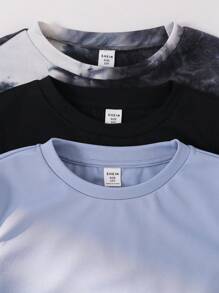 6 pièces/Set de T-shirts à col rond et shorts pour garçons préados en tie-dye et imprimé camouflage, convenant pour le déplacement, l'école, le port casual quotidien, les sports, le printemps et l'été