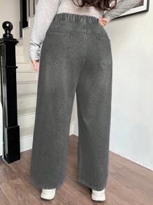 Dazy Plus Plus Size Loose Straight-Leg Long Design Rhinestone Denim Jeans, Suitable For All Seasons Sequin - Light Grey - View 2