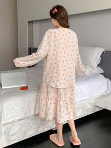 DAZY Women Ditsy Floral Jacket, Strap Nightgown & Pajama Set