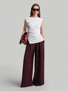 Ontre 2 件套女式扭肩优雅 T 恤上衣，侧缝褶饰开衩腰部，2025 年春夏新品