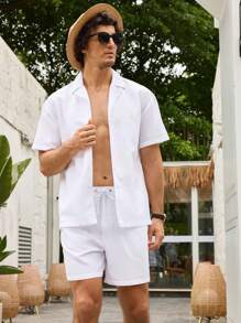 Manfinity VDAYZ 男士休闲沙滩装 - 短袖衬衫和短裤，简约时尚，适合日常穿着