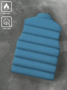 Manfinity Homme 1pc Men's Thermal Lined Zipper Vest Coat In Loose Fit - Dark Green - View 2