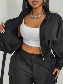 Maweii Set casual da 2 pezzi, composto da top con chiusura lampo e manica lunga di colore unito e pantaloni lunghi, per taglie comode