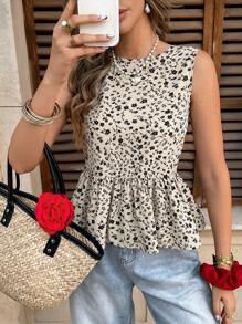 SHEIN Frenchy Women's Simple Fashion Casual Sleeveless Shirt, Everyday Wear, Suitable For Daily Wear,Tie-Up Contrast Bow At Back, Sleeveless Babydoll Top, Leopard Print Fabric Summer - Multicolor - View 6