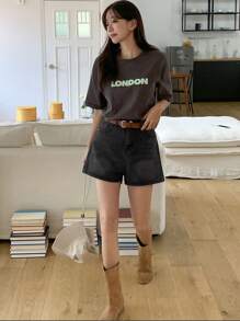DAZY Quần short denim ống đứng bạc màu dành cho nữ, kiểu quần short jean phù hợp mọi mùa. - Màu xám đen - Xem 3