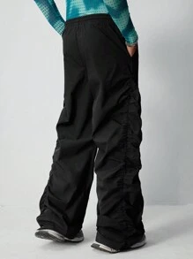 ROMWE MEN Street Life Pantalones largos sueltos de hombre con pliegues laterales y capas
