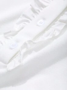DAZY Camiseta de mujer de manga corta, cuello polo, de color liso, con volante, abotonada delante y ajuste ceñido - Blanco - Ver 6