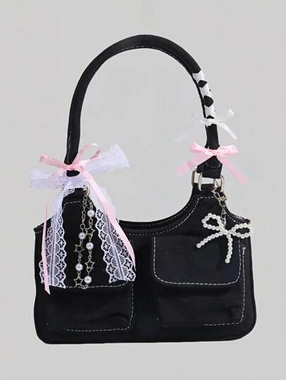 Kawaii Ciondolo/pendente decorativo per borse e zaini con perline, fiocco e stella, accessorio fai-da-te per decorare borse e zaini