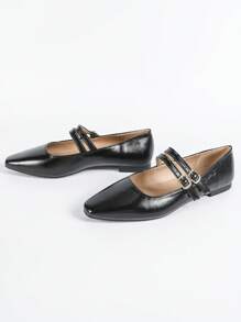 CUCCOO BIZCHIC 2024 新款春秋女士休闲平底乐福鞋，双丝带装饰方头，百搭纯色