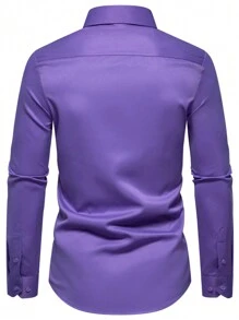 Manfinity Mode 休闲简约时尚衬衫，日常穿着 - 紫色 - 查看 2