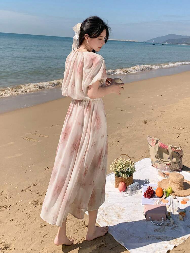 2pcs/Set Spring New Tie Dye Design Leisure Outfit For Women Floral