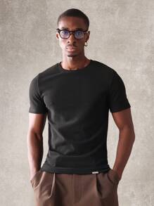 SUMWON Ribbed Muscle Fit Crew Neck Tee - Black - View 1