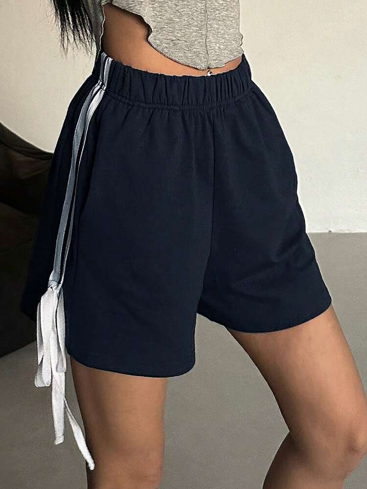 Summer New Comfortable Casual Shorts, Drawstring Decor Loose Style For Women Sweater Shorts