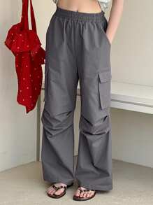 DAZY 青少年女孩休闲日常长裤，简约风格，秋季、冬季返校服装 - 深灰色 - 查看 4