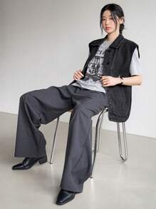 Dazy-Less Women's Sleeveless Front Button Pocket Simple Casual Denim Jacket - Black - View 2