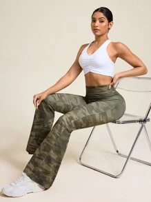 Quần tập yoga ống loe in họa tiết rằn ri hàng ngày dành cho nữ - xanh quân đội - Xem 5