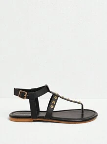 Styleloop Women's Rhinestone Strap Silver Fashion Summer Beach Vacation Sandals - Black - View 2