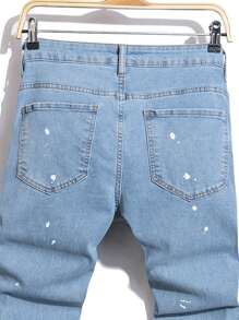 Manfinity Roughcore Men's Pocketed Distressed Casual Versatile Jeans - Light Wash - View 4