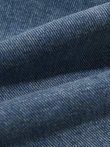 男婴水洗蓝色休闲宽松直筒牛仔裤，简约时尚的设计适合日常穿着 - 中等水洗藍 - 查看 4