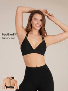 GLOWMODE Áo ngực thể thao có thể điều chỉnh hai lớp FeatherFit™ Hỗ trợ ánh sáng phòng tập Yoga tác động thấp - màu đen - Xem 1