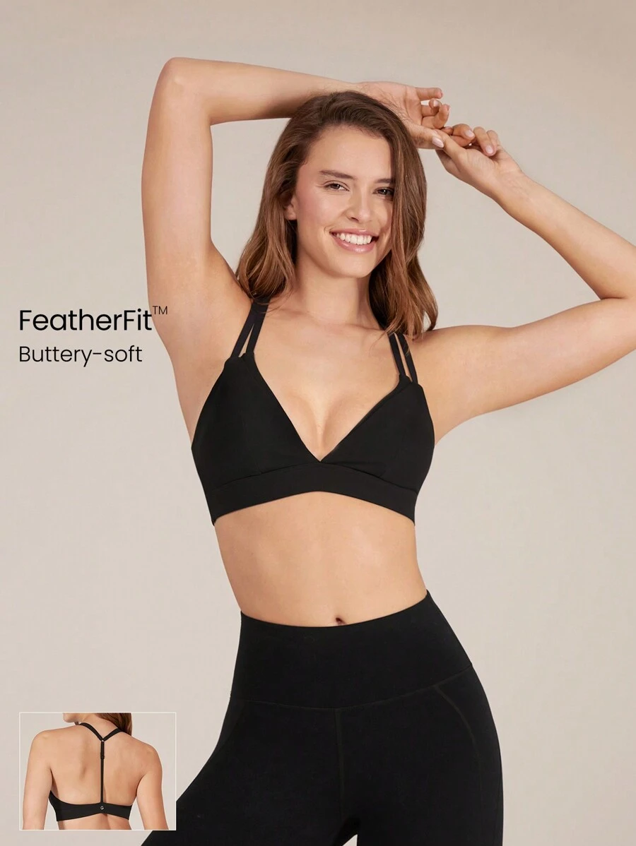 GLOWMODE Áo ngực thể thao có thể điều chỉnh hai lớp FeatherFit™ Hỗ trợ ánh sáng phòng tập Yoga tác động thấp - màu đen - Xem 1