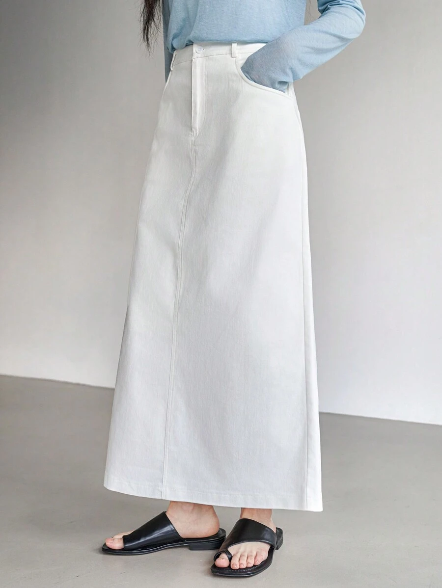 Dazy-Less Chân váy maxi dáng suông xẻ tà, kiểu dáng thường ngày, phù hợp với phụ nữ thuộc tầng lớp thượng lưu. - trắng - Xem 1