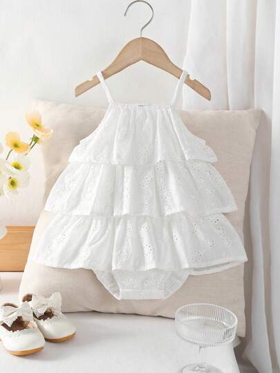 Souflis Souflis Infant & Baby Girl Princess Style Sleeveless Bodysuit Dress, Black & White Floral Embroidery, Suitable For Summer