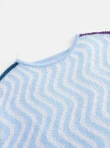 Skyraze Chaleco de punto suelto de cuello redondo y sin mangas con contraste de color ondulado para mujer