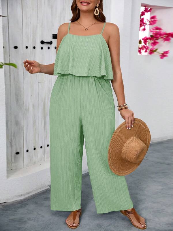 SHEIN VCAY Salopetă fără mâneci de culoare solidă de mărimi plus, vacanță ocazională