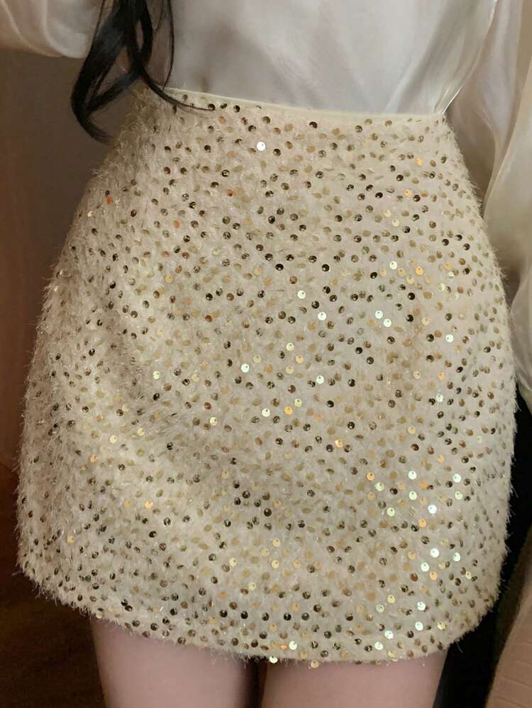 Sequin Embellished Bodycon Skirt, Suitable For Party And Wedding Prom New Years Women Carnival