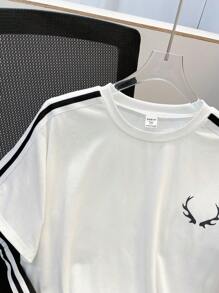 SHEIN 2pcs Set Teen Boy's Casual Versatile Small Logo Print Design Round Neck Short Sleeve T-Shirt And Shorts Set; Spring Wear; Teen Boys' Clothing; Teen Boy' Jackets, Spring Back To School