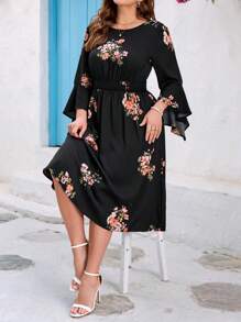 SHEIN Clasi Vestido holgado de talla grande con estampado de gasa elegante, moda simple y casual para uso diario