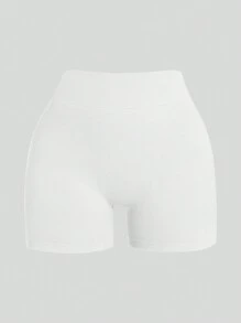 SHEIN Velisys Pantalones cortos casuales con cintura en V sin costuras, minimalistas y de moda para deportes y uso diario, tipo pantalones cortos para bicicleta - Multicolor - Ver 4
