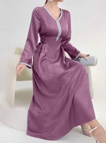 Al Najma Simple Solid Color Arabic Style Casual Everyday Dress - Purple - View 5