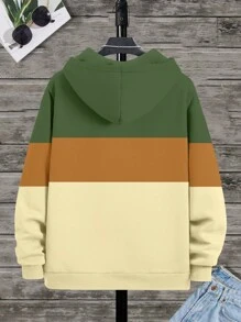 Manfinity Dauomo Men's Casual Contrast Color Patchwork Drawstring Hoodie, Autumn/Winter