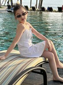 DAZY 1 件女童波尔卡圆点印花连衣裙，适合秋季